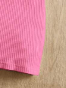 SHEIN Baby Girl Casual Solid Color Puff Sleeve Round Neck Mini Dress, Suitable For Summer, Filipiniana Terno - Hot Pink - View 4