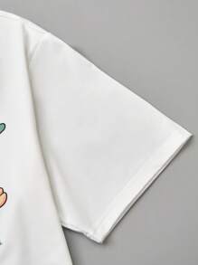 2 件套青少年男童休闲可爱字母印花圆领 T 恤和短裤套装，春夏 - 綠色 - 查看 3