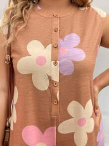 SHEIN LUNE Mono de punto con estampado floral para mujer talla grande, pantalones sueltos, vestimenta occidental para mujeres, estilo bohemio, hippie, vaquera, atuendo bohemio, conjuntos de verano para mujeres, atuendo de concierto, atuendos de rave y festival, conjuntos de primavera, ropa de calle de verano estilo bohemio vintage