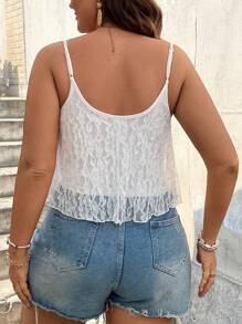 SHEIN VCAY Plus Size Women Boho Asymmetrical Hem Lace Patchwork Knit Beach Cami Top For Woman Beach Vacation Spring Summer Concert Rave Festival Top - White - View 2