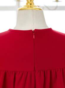 SHEIN Vestido A-line con bloque de color, decoración de moño y mangas cortas para niña preadolescente