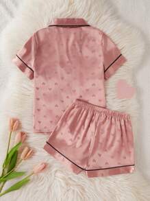 Meisjes pyjamaset met satijnen hartpatroon, korte mouwen en korte broek, loungewear