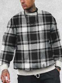 Sudadera casual de cuello redondo de manga larga a cuadros para hombre