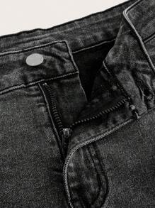 SHEIN ICON Women's Fashion Distressed Studded Decoration Y2K Black Star Denim Low Rise Jeans Shorts