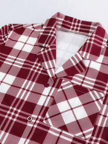 女士红色经典格子短袖短裤两件套睡衣套装，现代时尚 - 紅色 - 查看 8