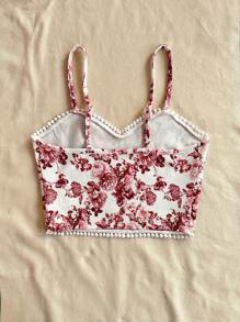 SHEIN VCAY Top corto ajustado de punto con estampado floral retro para mujer, ideal para vacaciones de verano y primavera, de uso casual