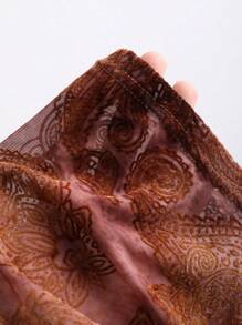 Sweetra Women's Retro Bohemian Flocked Sheer Off Shoulder Reversible Cami Top - Mocha Brown - View 5