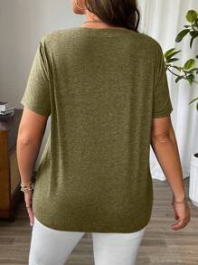 EMERY ROSE Áo thun tay ngắn cổ chữ V đan chéo cỡ lớn cho nữ, mùa hè - xanh quân đội - Xem 2