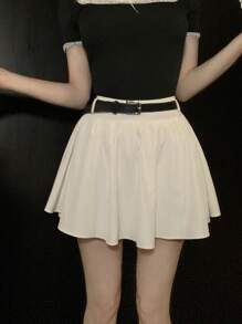 DAZY 女式休闲纯色褶皱迷你裙 夏季