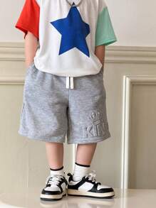 SHEIN Young Boys' Casual College Style Letter Print Comfortable Versatile Shorts For Spring & Summer - Grey - View 5