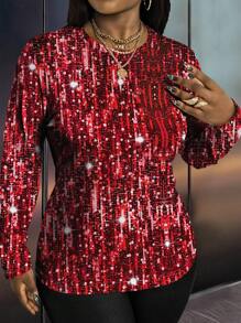 Maweii Maglietta casual casual da donna oversize con stampa casuale a paillettes, manica lunga