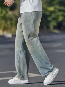 Manfinity Homme Jeans casual da uomo a gamba dritta con coulisse in vita - Blu - Visualizzare 8