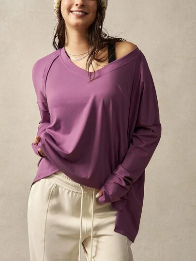 VARSITIE 长袖健身上衣休闲纯色插肩袖运动 T 恤