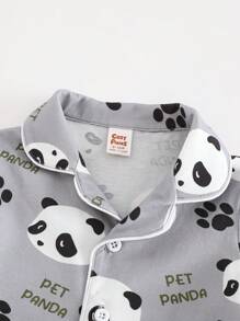Cozy Pixies 2pcs/Set Baby Boy Cartoon Bear Pattern Lapel Shirt And Elastic Waist Shorts Set