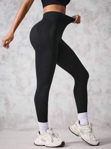 Easithlete 1 件高腰无缝瑜伽紧身裤/运动紧身裤 - 黑色 - 查看 5