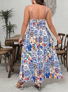 SHEIN VCAY Große Größen Boho Trägerkleid mit Schlitz an der Seite, lässig für den Sommer