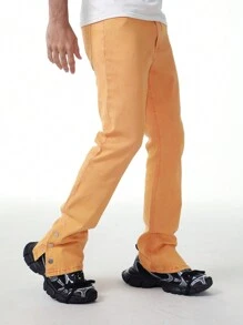 ROMWE MEN Street Life Jeans à jambe évasée et superposée décontractés pour hommes avec poches