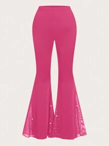 Sweetra 大码纯色网眼拼布喇叭裤，休闲日常穿着