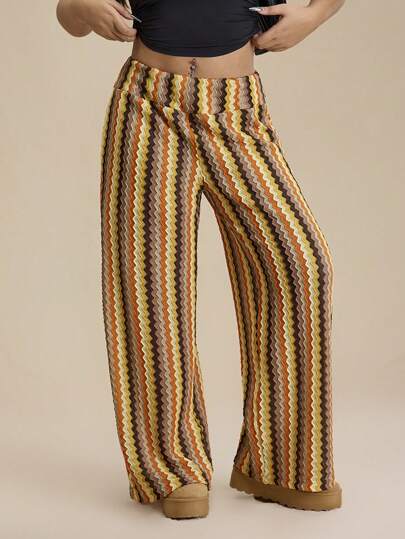 Forever 21 Plus Size Striped Simple Straight-Leg Casual Pants, Everyday Wear