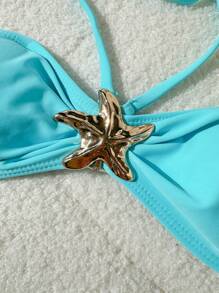 SHEIN Swim Sexy Damen Strand Bikini-Oberteil mit Neckholder, metallische Stern-Deko Boho Strandmode Festival, Sommer Outfits