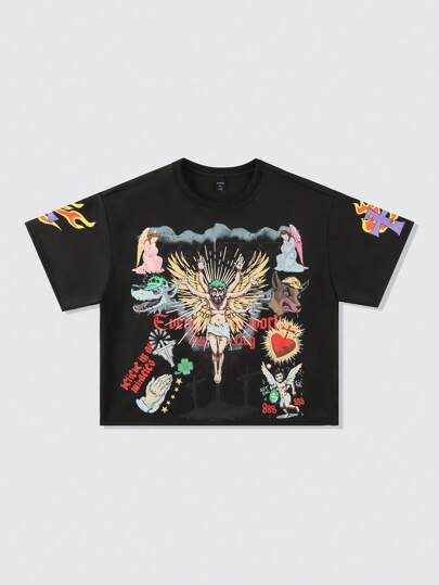 Street Life Vintage Heavy Weight Men's Boxy Fit Letter & Figure Graphic T-Shirt