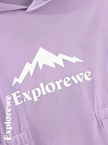 SHEIN Tween 女童休闲山地 & 字母图案连帽连衣裙 - 紫色 - 查看 4