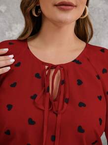 Reflora Plus Size Ruffle Heart Decor Summer Shirts, Casual And Fashionable For Daily Wear - Burgundy - View 7