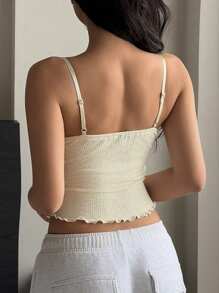 DAZY Floral Ruffle Trim Camisole Top With Built-In Padded Bra - Beige - View 2