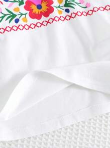 Cozy Pixies Baby Girl Floral Graphic Crew Neck Ruffle Trim Pullover Blouse - White - View 5