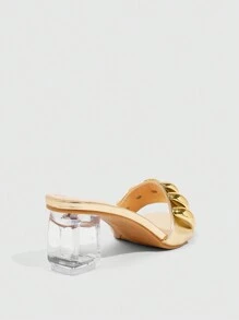 CUCCOO SZL Women's Metal Buckle Embellished Square Toe Block Heels Crystal Transparent Heel Sexy Luxury Comfortable Gold High Heel Sandals, Suitable For Beach, Night Club, Party, Banquet Spring Break Easter Prom Heels - Gold - View 10