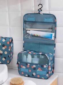 1 pieza Bolsa de aseo de viaje impermeable y grande con gancho (varios colores disponibles), bolso plegable, organizador de maquillaje de gran capacidad para maquillaje, cosméticos, afeitadoras y artículos de cuidado personal como lápiz labial, pinceles, cuidado de la piel, teléfono móvil, monedas, artículos pequeños, para el hogar, regalo, vacaciones, uso multifuncional, estilo bohemio