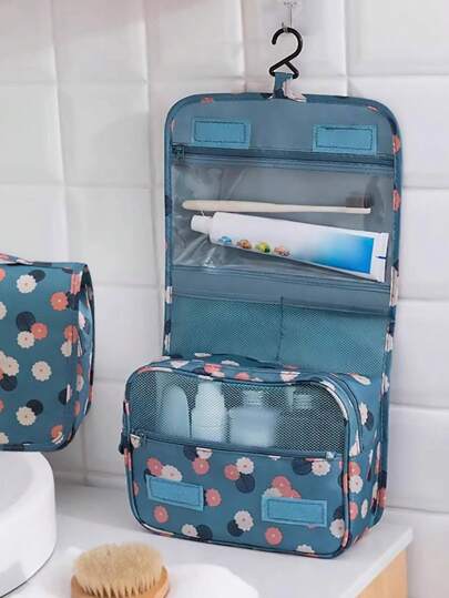 1pc Large Waterproof Travel Toiletry Bag With Hook(Multiple Colors Optional) ,Folding Handbag,Large Capacity Makeup Organizer Makeup Case For Makeup, Cosmetics, Razors And Personal Care Items For Lipstick, Brush, Skincare, Mobile Phone, Coin, Small Items, For Home, Gift, Vacation Multifunctional Use,Boho Vibes