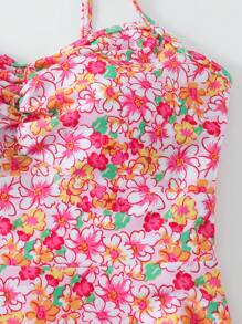 Swim Mod Summer Backless Halter Ruffles Printed Random Women Tankini Swimwear Set With Shorts, Beach Vacation Swimwear - Multicolor - View 3