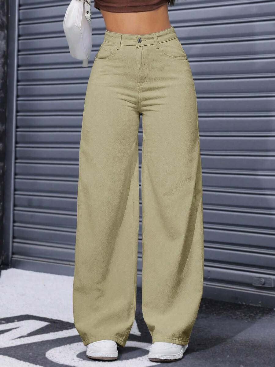 SHEIN EZwear Women's Loose Fit Pocketed Wide Leg Casual Denim Jeans ...