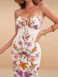 Travachic Vestido Camisole Tricotado com Estampa Retrô de Férias