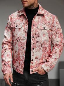 Manfinity Homme Men's Long Sleeve Floral Jacquard Shacket - Pink - View 4