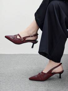 CUCCOO BIZCHIC Sandales à talons hauts pour femmes avec plusieurs brides et talons ajourés - Rouge foncé - Voir 4