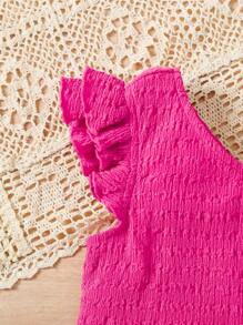 Young Girl Knit One Shoulder Strap Ruffle Tight T-Shirt - Hot Pink - View 3