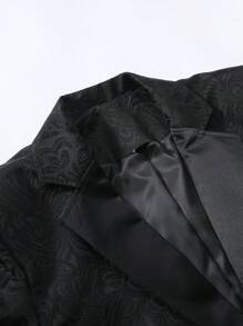 Manfinity Mode Plus Size Men Jacquard Lapel Neck Blazer And Pants Suit Set - Black - View 5