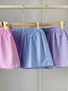 Comfortcana Set Celana Pendek Wanita Tenun Bergaris Aneka Warna - Purple - View 3