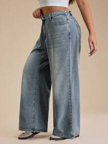 SHEIN Forever 21 Damen Sommerjeans / Country Konzert / Country Konzert / Teegesellschaft / Elegant / Konzert / Lässig / Sommer / Große Größen Ausgewaschene Jeansblau Hose