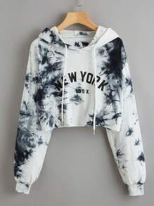 LYSMO New York Graphic Tie-Dye Cropped Hoodie,Long Sleeve Tops Graduation,Back To School Outfits,Graduation,Teacher Outfits For Women,Back To School