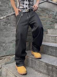 GALLERY FADE Men's Geometric Pattern Pocket Straight Leg Casual Jeans Going Out Hang Out Commute Vacation Street, Grunge - Black - View 6