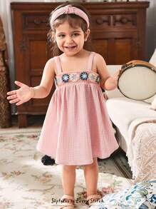 Cozy Pixies 钩编饰边细肩带束腰女婴连衣裙 - 粉色 - 查看 3