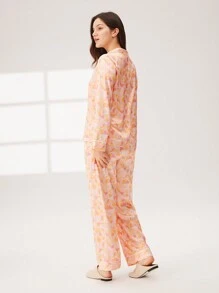 LUVLETTE Conjunto de pijama de satén sedoso con estampado floral, blusa con botones y pantalones con bolsillos, conjunto de lencería para mujer