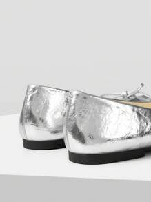 MOTF PREMIUM FASHIONABLE CASUAL COMFORTABLE VERSATILE SILVER BOW DECOR MARY JANE FLATS, SPRING SHOES, SPRING BREAK EASTER - Silver - View 6