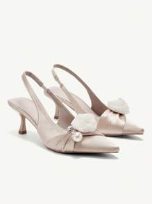 CUCCOO CHICEST Floral Pearl Decor Open Back Pointed Toe High Heel Sandals For Women Spring Break Easter Prom Heels