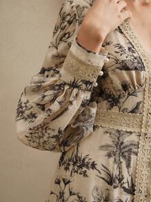 Anewsta 奢华法式蕾丝和珍珠装饰优雅长袖连衣裙，适合女士、约会之夜风格、春季 - 綠色 - 查看 7