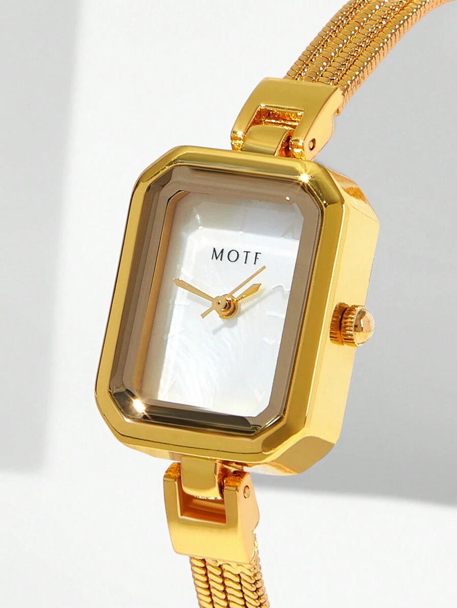 MOTF PREMIUM FASHIONABLE SIMPLE SQUARE SHAPE QUARTZ WATCH - Gold - View 1