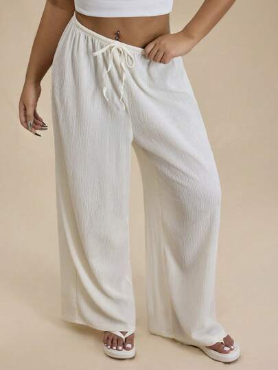 Forever 21 大码纯色前系带纯色直筒裤，休闲日常穿着